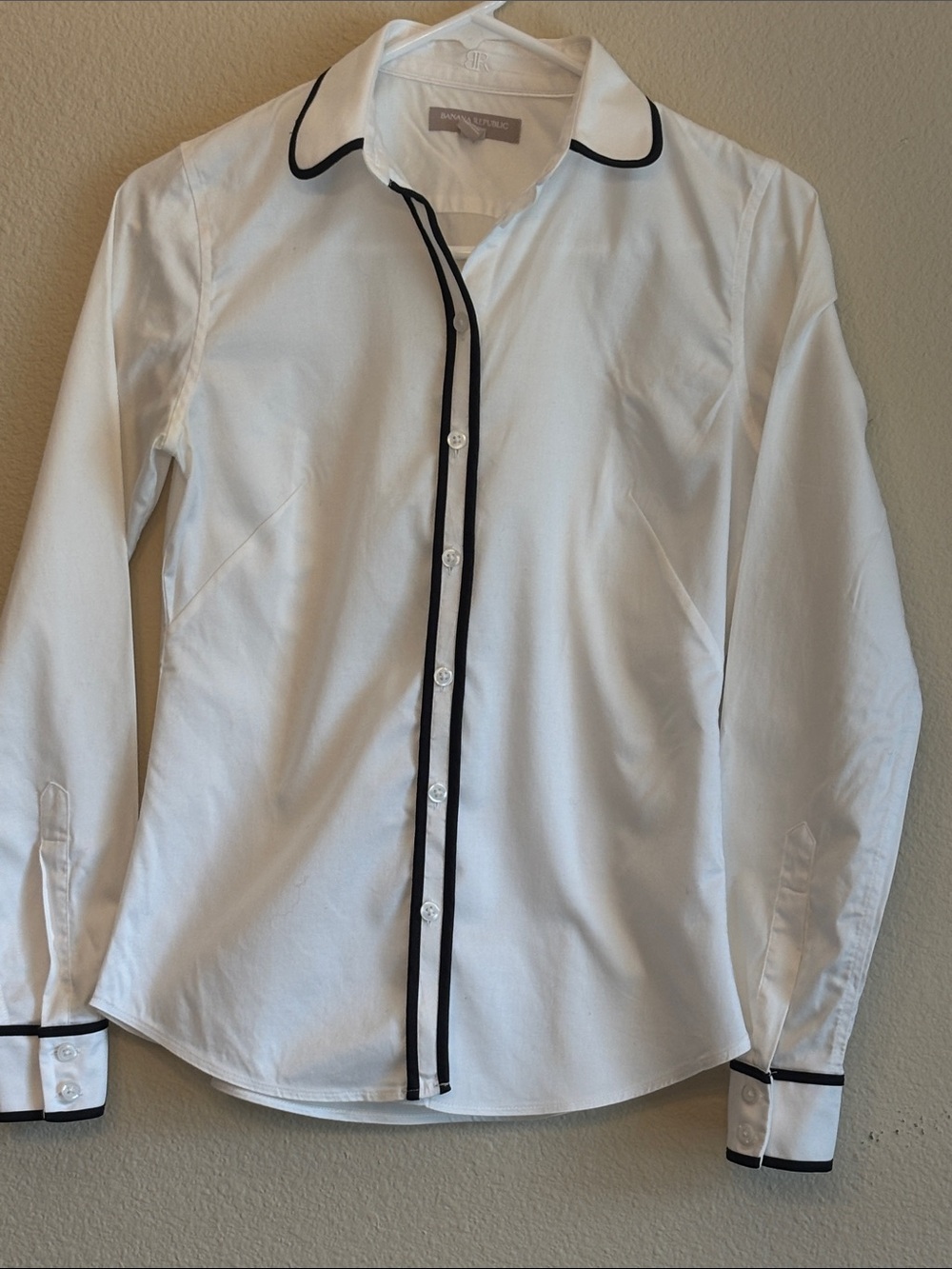 Banana Republic White Blouse with Black Piping